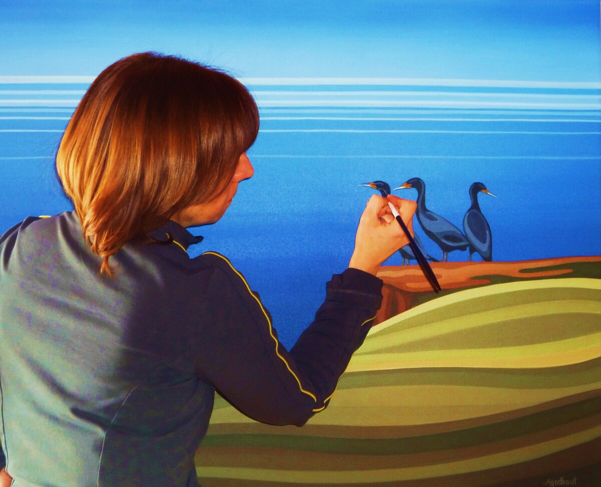 Adrienne painting birds